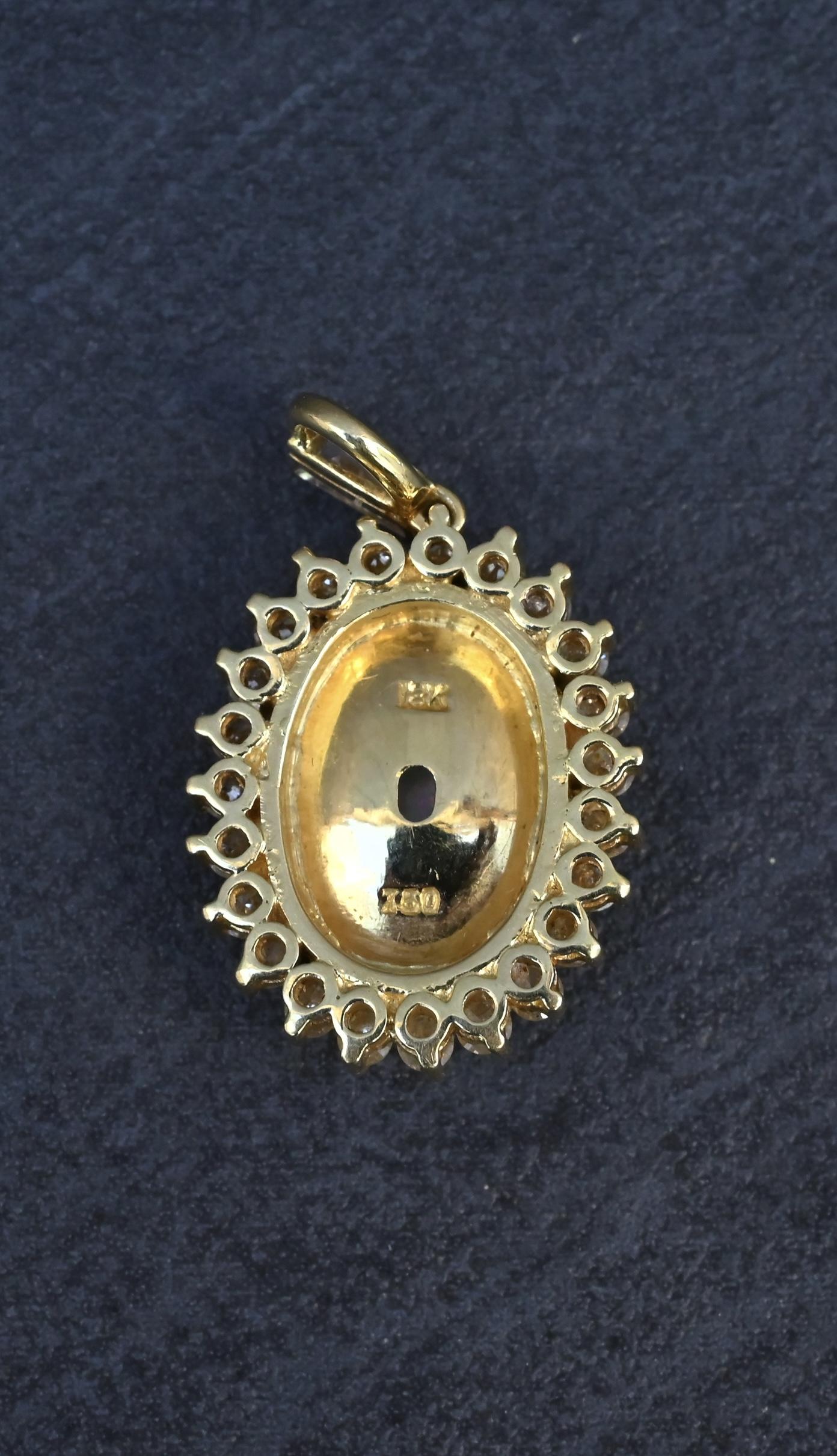 IGI Certified 2.45 CT Natural Opal & Diamond Halo Pendant in 18K Yellow Gold