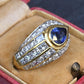 Amazing French Vintage 18K Gold Ring 3.85 Carats of Diamonds & Sapphire IGI Cert