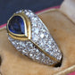 Amazing French Vintage 18K Gold Ring 3.85 Carats of Diamonds & Sapphire IGI Cert