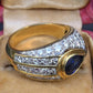 Amazing French Vintage 18K Gold Ring 3.85 Carats of Diamonds & Sapphire IGI Cert