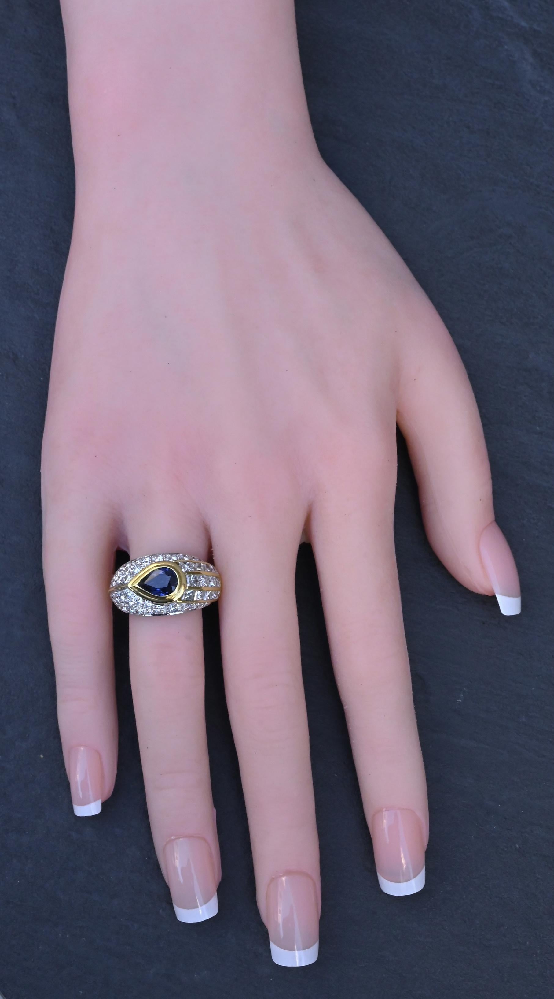 Amazing French Vintage 18K Gold Ring 3.85 Carats of Diamonds & Sapphire IGI Cert