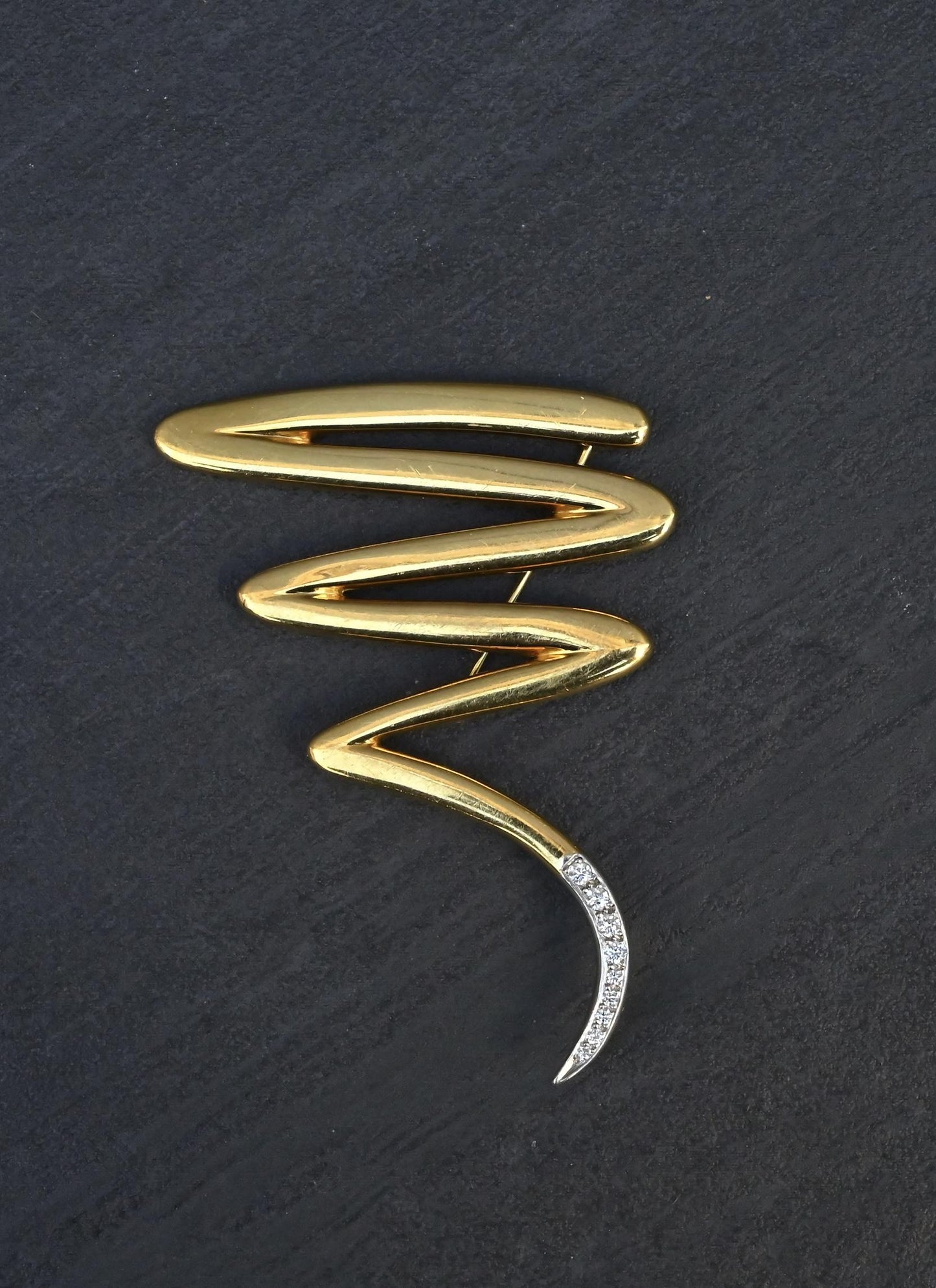 Tiffany & Co. Paloma Picasso Large Zig Zag Brooch 18K Gold Platinum Diamonds