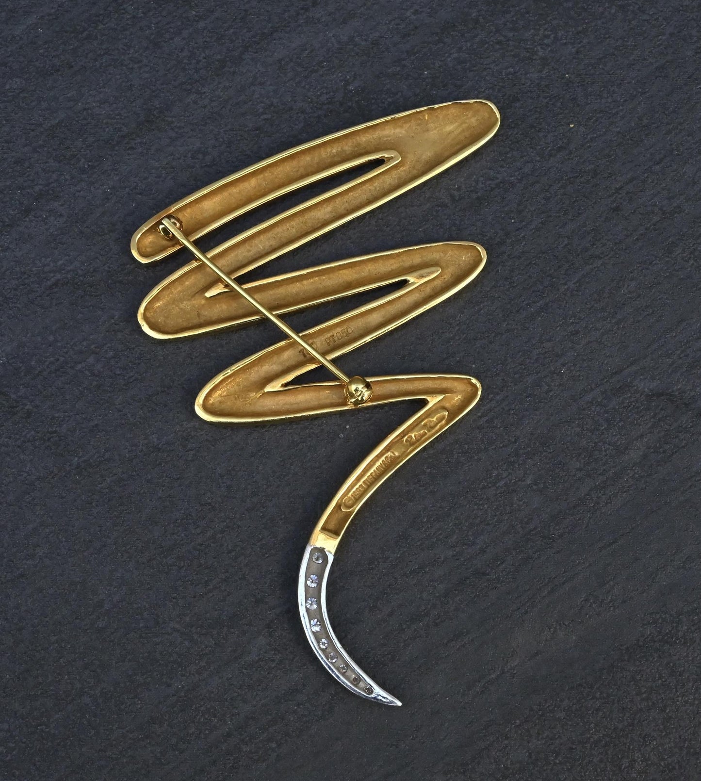 Tiffany & Co. Paloma Picasso Large Zig Zag Brooch 18K Gold Platinum Diamonds