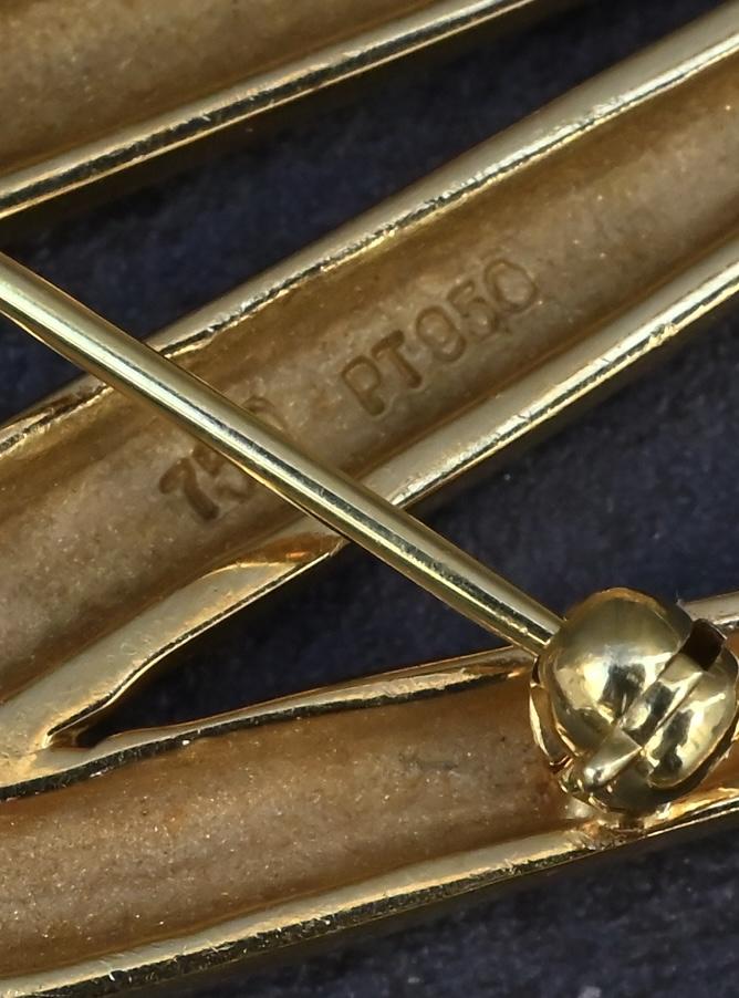 Tiffany & Co. Paloma Picasso Large Zig Zag Brooch 18K Gold Platinum Diamonds