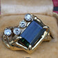IGI Certified 3CT Emerald Cut Green Tourmaline Diamond Ring 14K Size 7.25