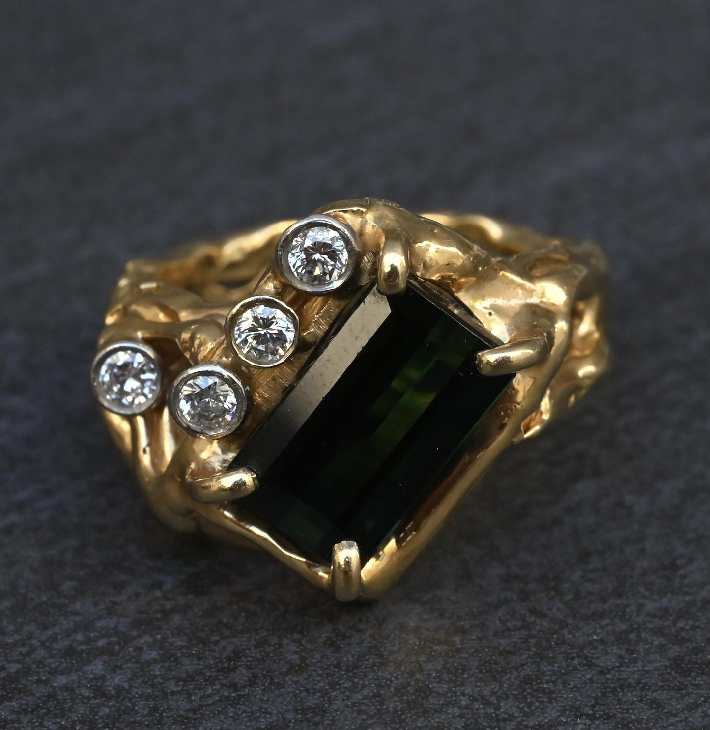 IGI Certified 3CT Emerald Cut Green Tourmaline Diamond Ring 14K Size 7.25