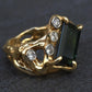 IGI Certified 3CT Emerald Cut Green Tourmaline Diamond Ring 14K Size 7.25