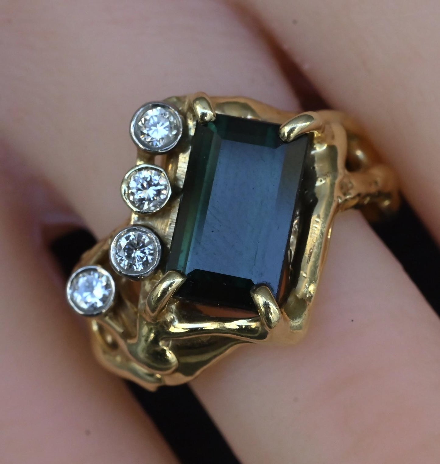 IGI Certified 3CT Emerald Cut Green Tourmaline Diamond Ring 14K Size 7.25