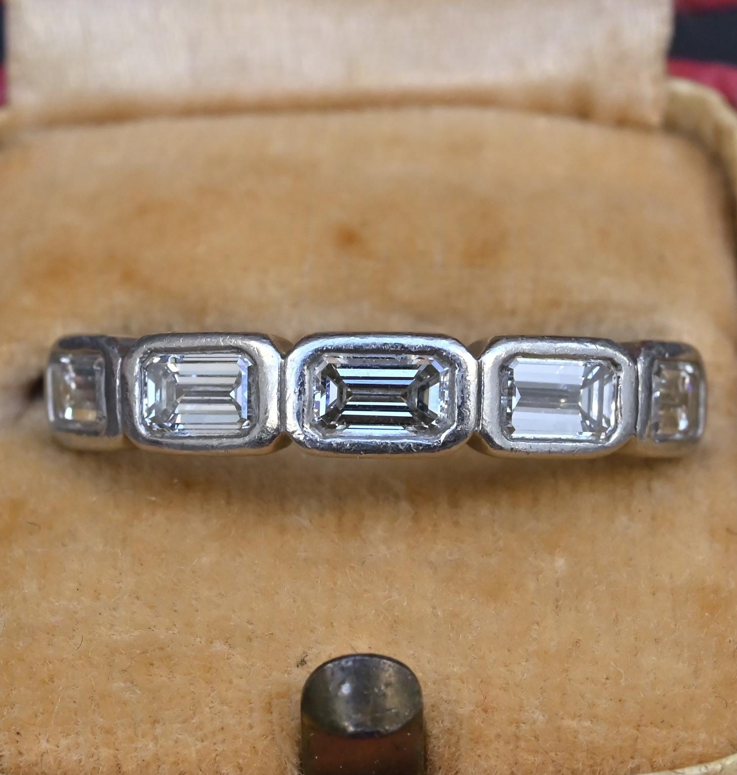 IGI Certified 1.35 CTW Emerald Cut Diamond 5-Stone Band Platinum Ring Size 9