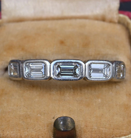 IGI Certified 1.35 CTW Emerald Cut Diamond 5-Stone Band Platinum Ring Size 9