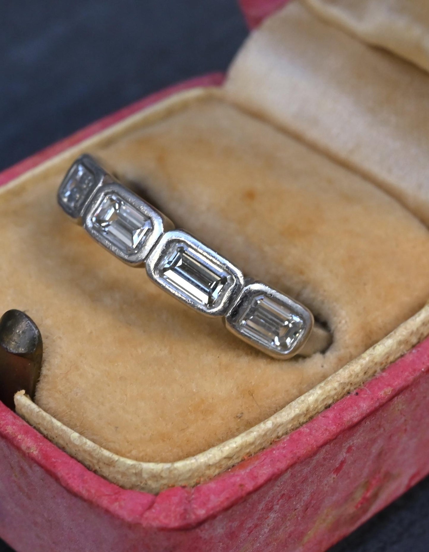 IGI Certified 1.35 CTW Emerald Cut Diamond 5-Stone Band Platinum Ring Size 9