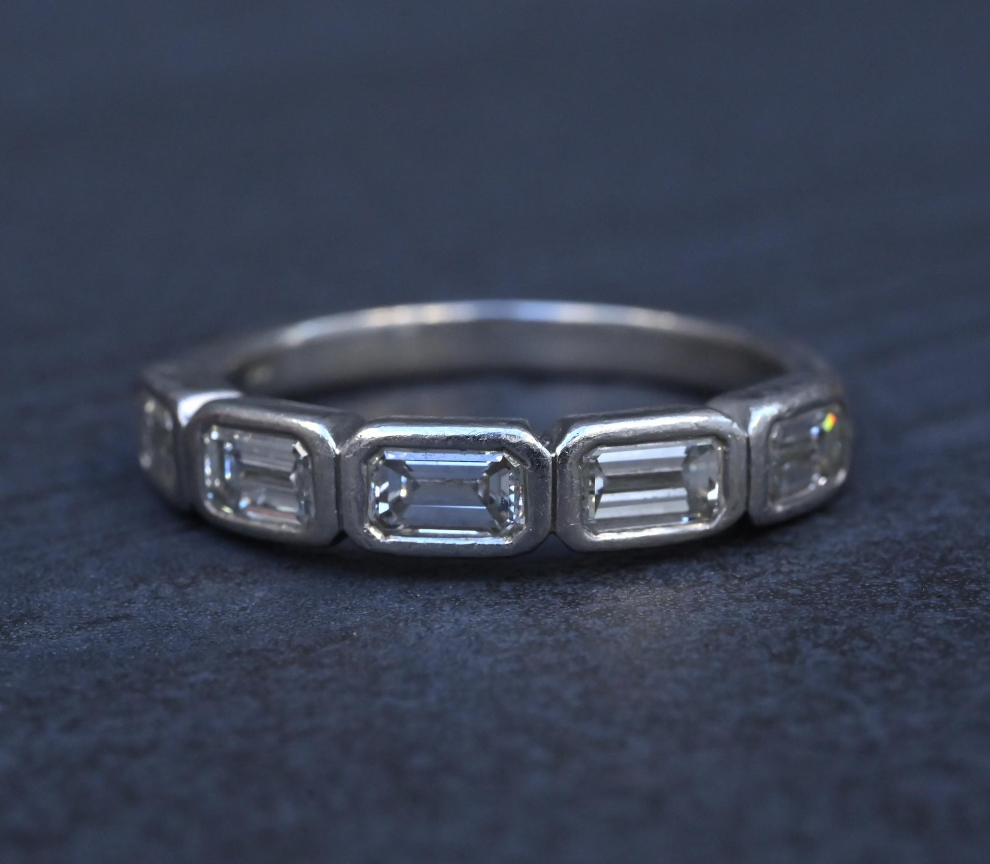 IGI Certified 1.35 CTW Emerald Cut Diamond 5-Stone Band Platinum Ring Size 9