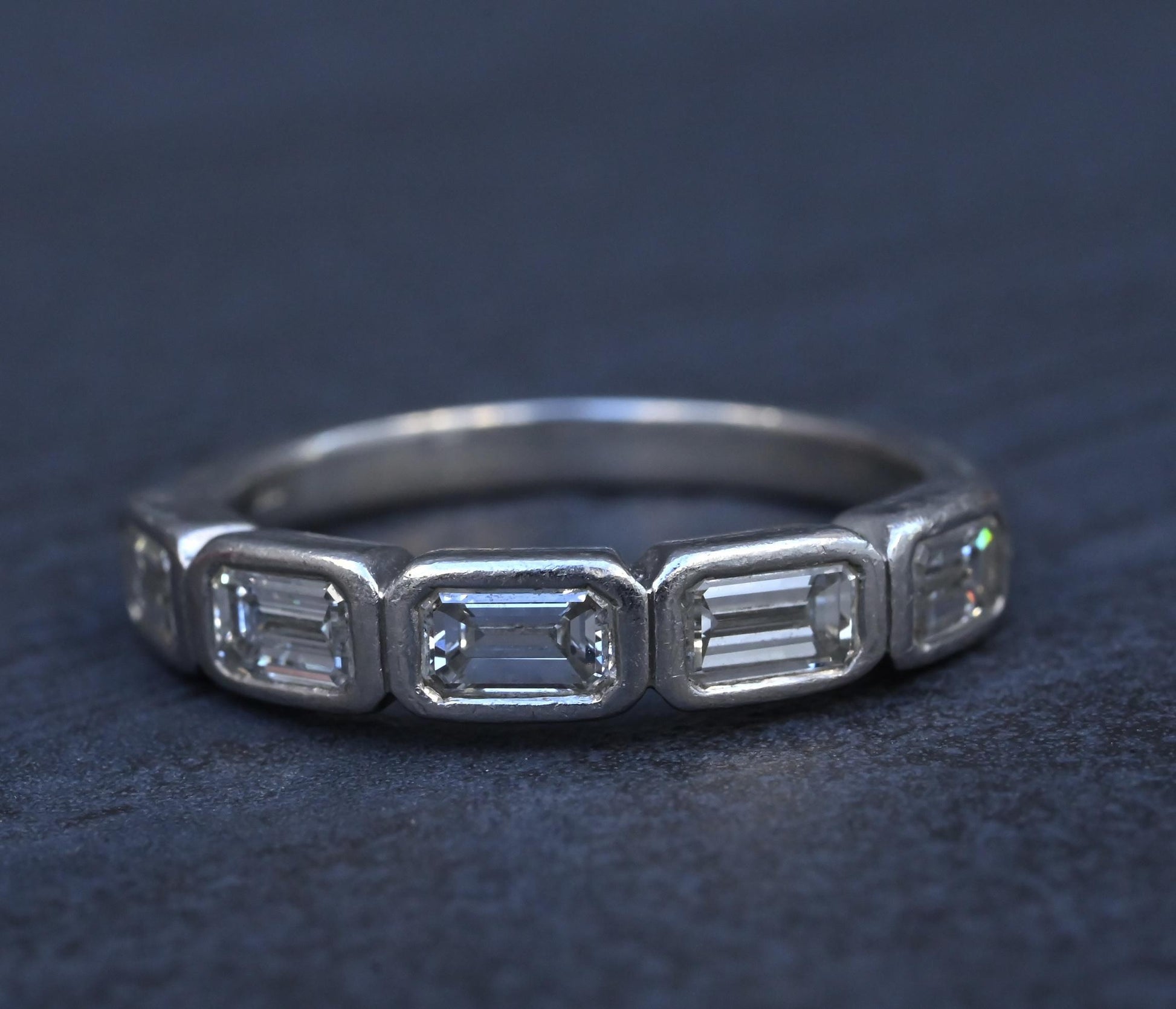 IGI Certified 1.35 CTW Emerald Cut Diamond 5-Stone Band Platinum Ring Size 9