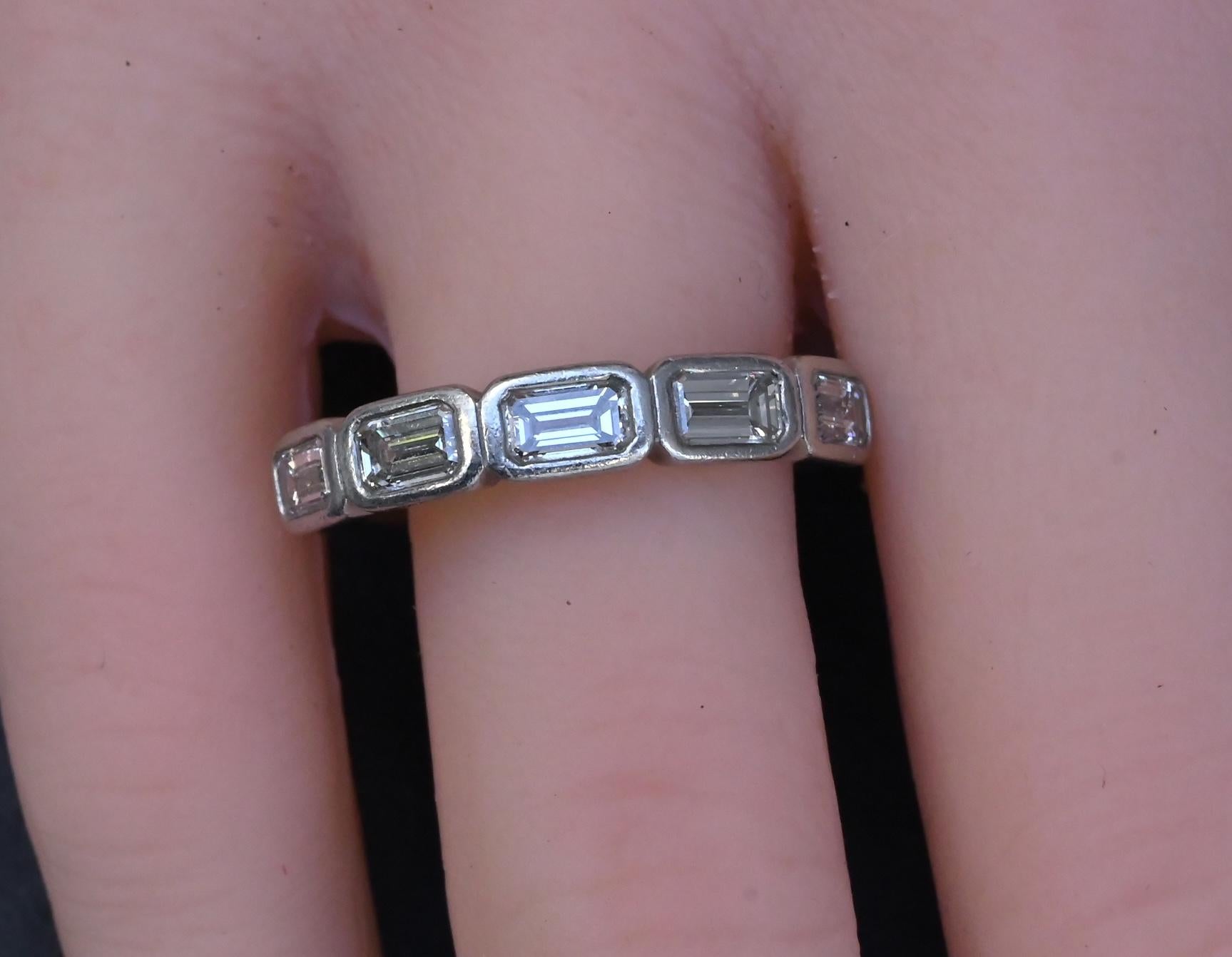 IGI Certified 1.35 CTW Emerald Cut Diamond 5-Stone Band Platinum Ring Size 9