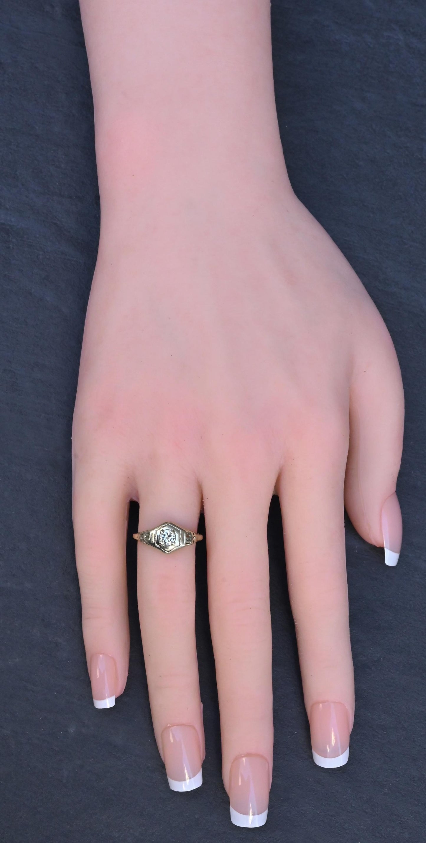 Antique Art Deco 14K White Gold 0.25 CT Round Diamond Ring Size 5.75 IGI Cert.