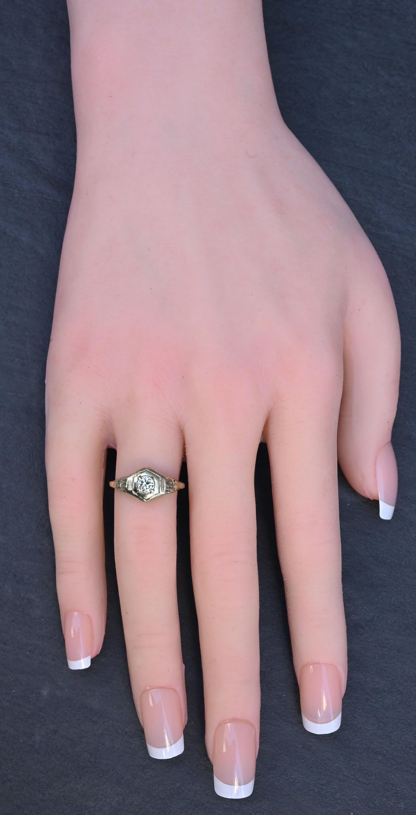 Antique Art Deco 14K White Gold 0.25 CT Round Diamond Ring Size 5.75 IGI Cert.