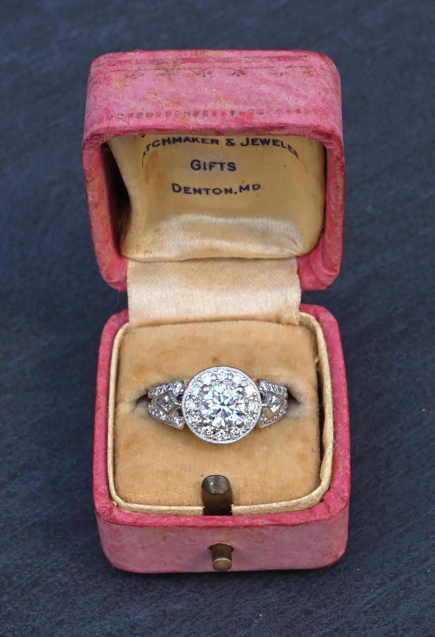 IGI Certified 1.72 CTW Diamond Halo Ring with Kite Side Diamonds Size 5