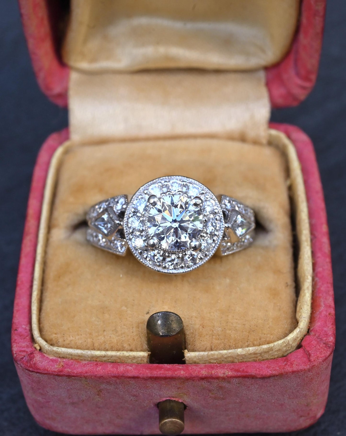 IGI Certified 1.72 CTW Diamond Halo Ring with Kite Side Diamonds Size 5