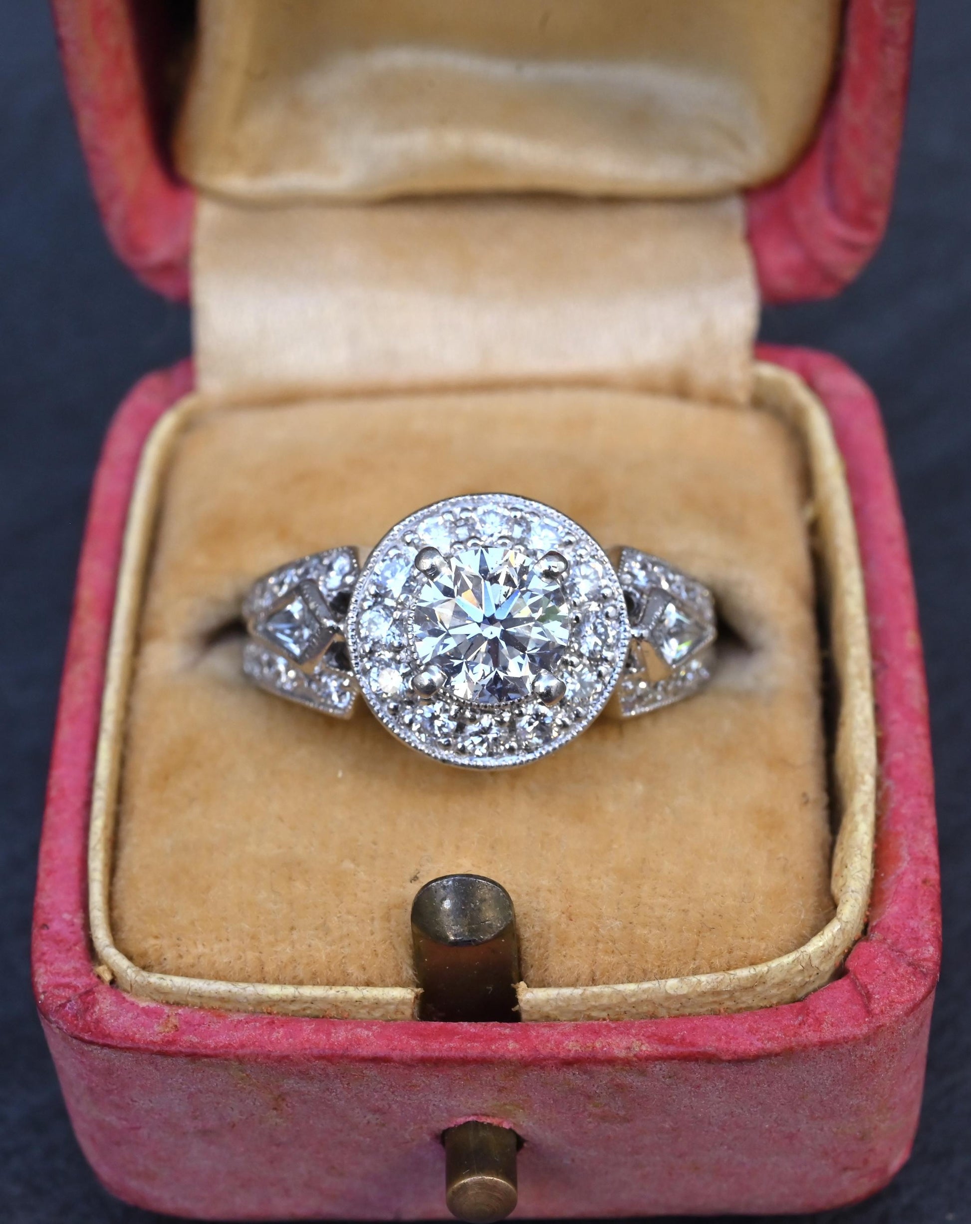 IGI Certified 1.72 CTW Diamond Halo Ring with Kite Side Diamonds Size 5