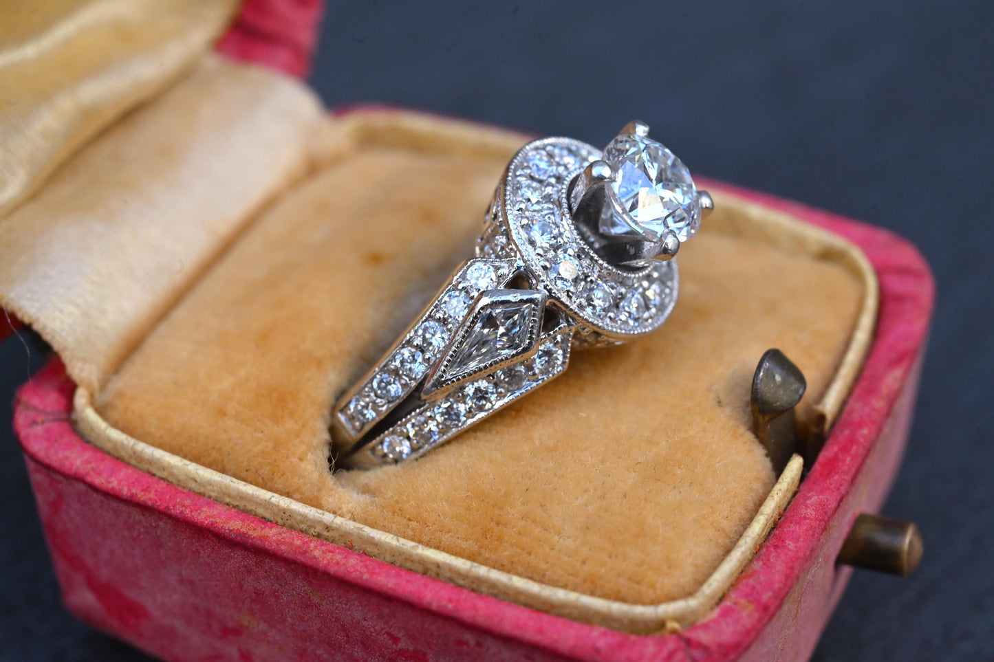 IGI Certified 1.72 CTW Diamond Halo Ring with Kite Side Diamonds Size 5