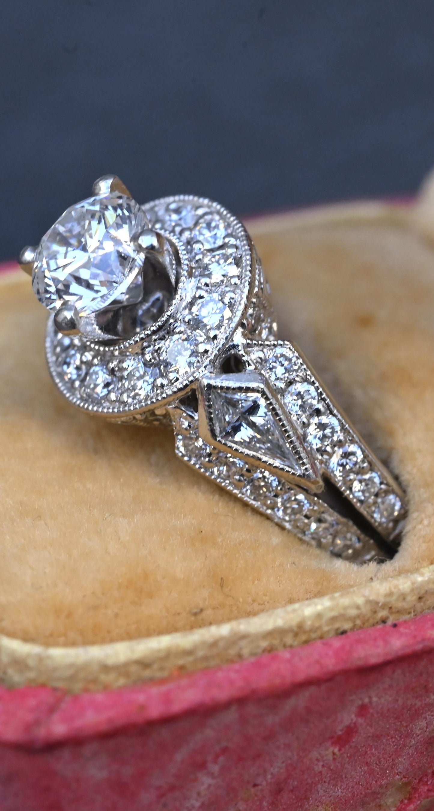 IGI Certified 1.72 CTW Diamond Halo Ring with Kite Side Diamonds Size 5