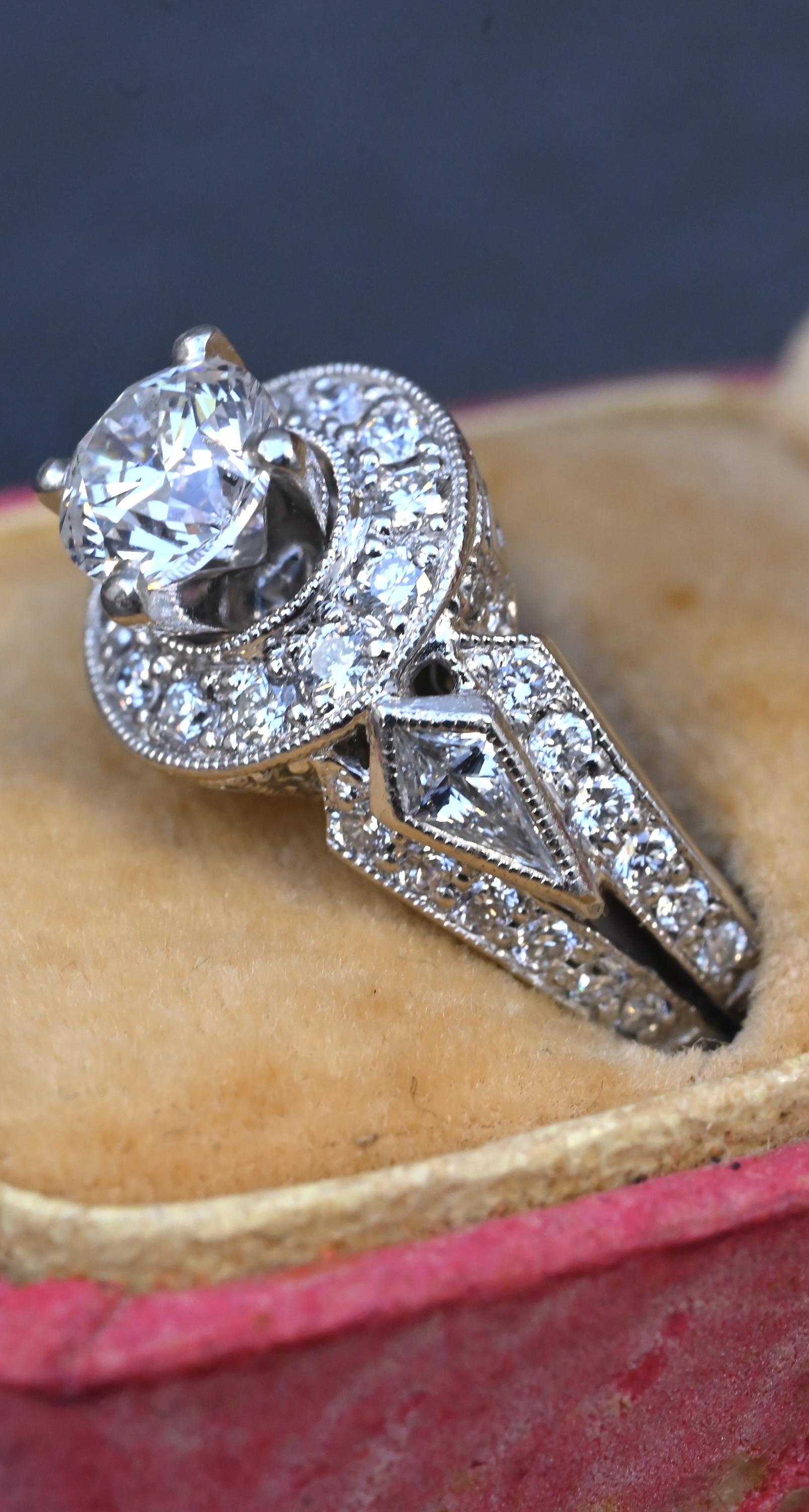 IGI Certified 1.72 CTW Diamond Halo Ring with Kite Side Diamonds Size 5