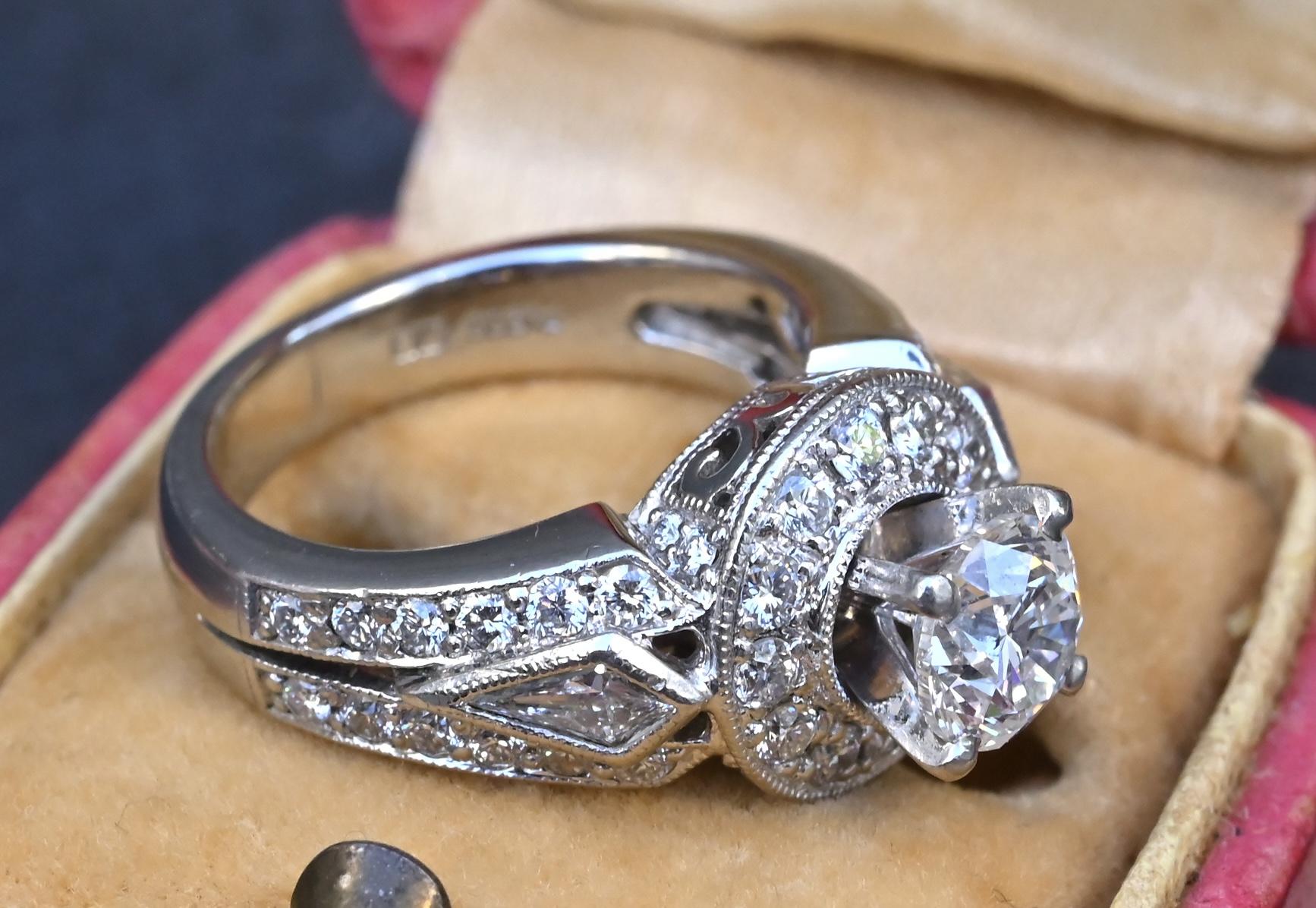 IGI Certified 1.72 CTW Diamond Halo Ring with Kite Side Diamonds Size 5
