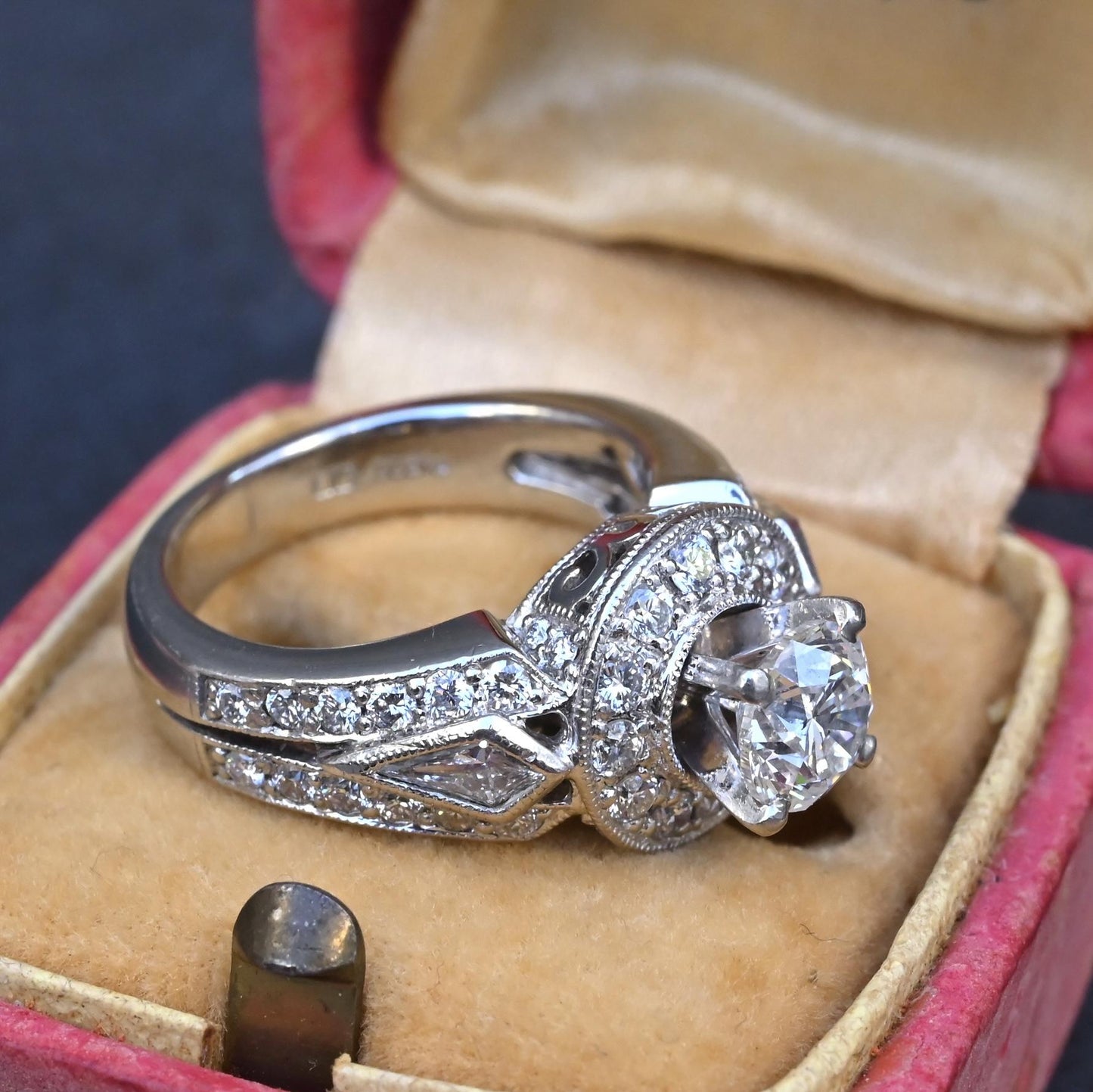 IGI Certified 1.72 CTW Diamond Halo Ring with Kite Side Diamonds Size 5