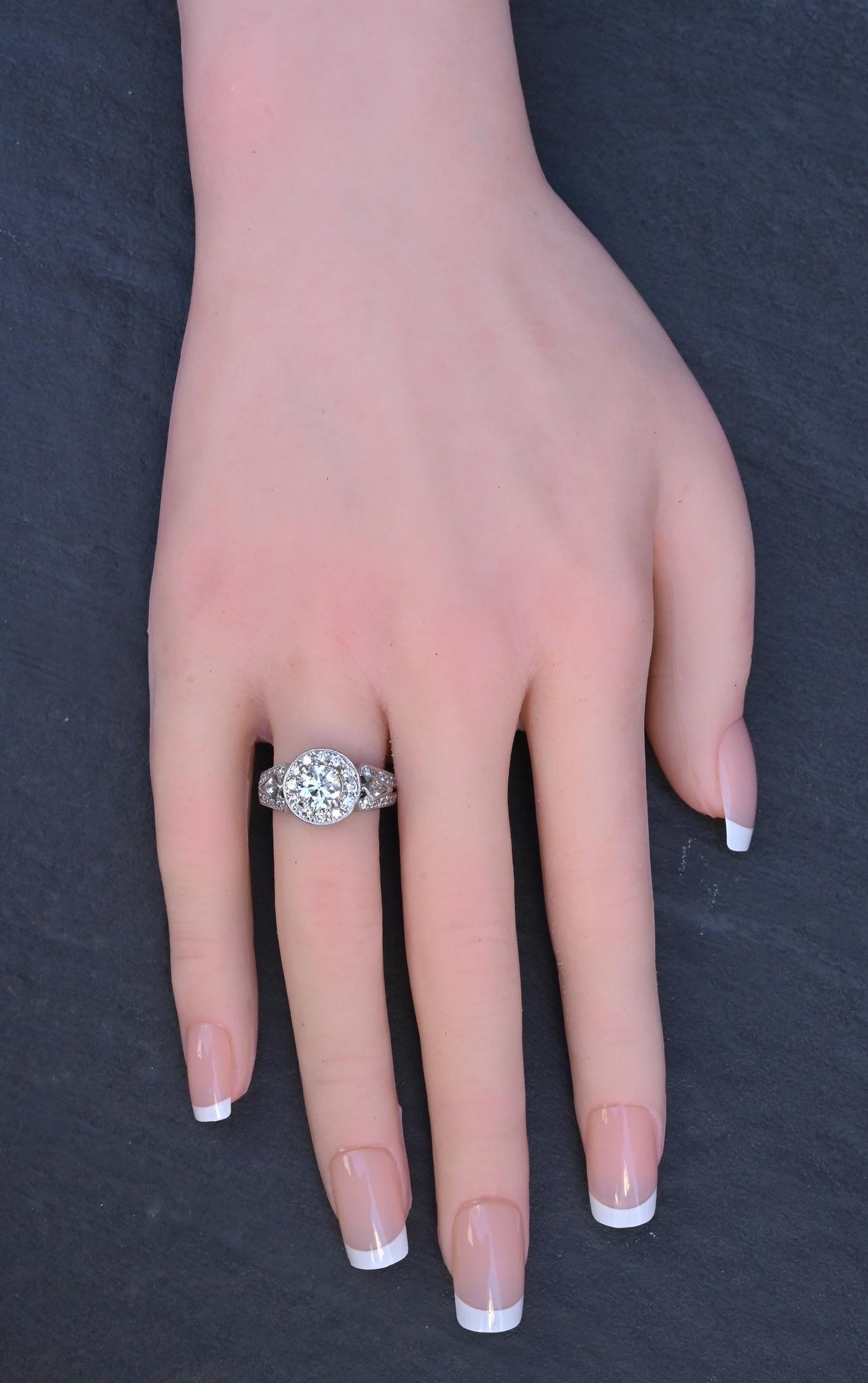 IGI Certified 1.72 CTW Diamond Halo Ring with Kite Side Diamonds Size 5