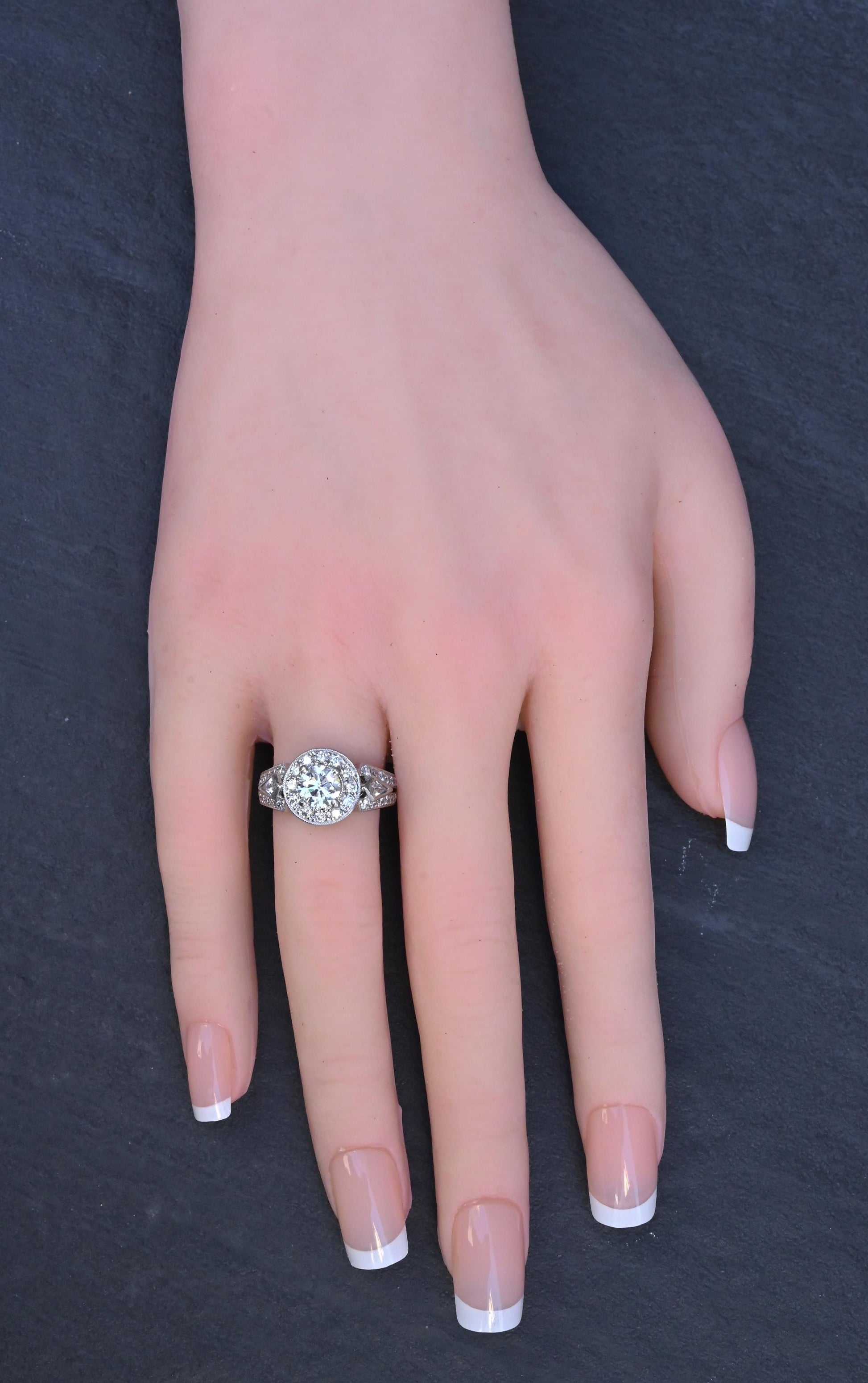 IGI Certified 1.72 CTW Diamond Halo Ring with Kite Side Diamonds Size 5