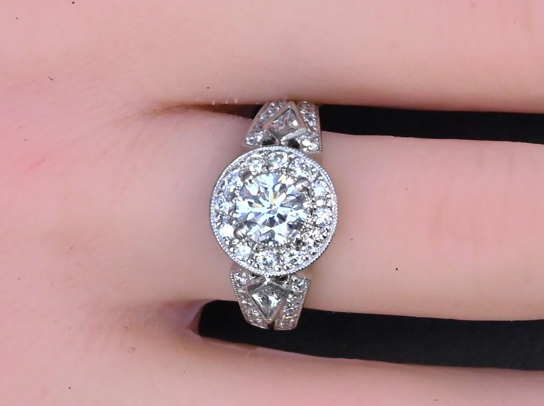 IGI Certified 1.72 CTW Diamond Halo Ring with Kite Side Diamonds Size 5