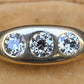 Art Deco 14K Yellow Gold Gypsy 3-Stone Old European Cut Diamond Ring Size 9.5