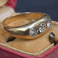 Art Deco 14K Yellow Gold Gypsy 3-Stone Old European Cut Diamond Ring Size 9.5