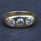 Art Deco 14K Yellow Gold Gypsy 3-Stone Old European Cut Diamond Ring Size 9.5
