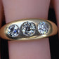 Art Deco 14K Yellow Gold Gypsy 3-Stone Old European Cut Diamond Ring Size 9.5