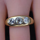 Art Deco 14K Yellow Gold Gypsy 3-Stone Old European Cut Diamond Ring Size 9.5