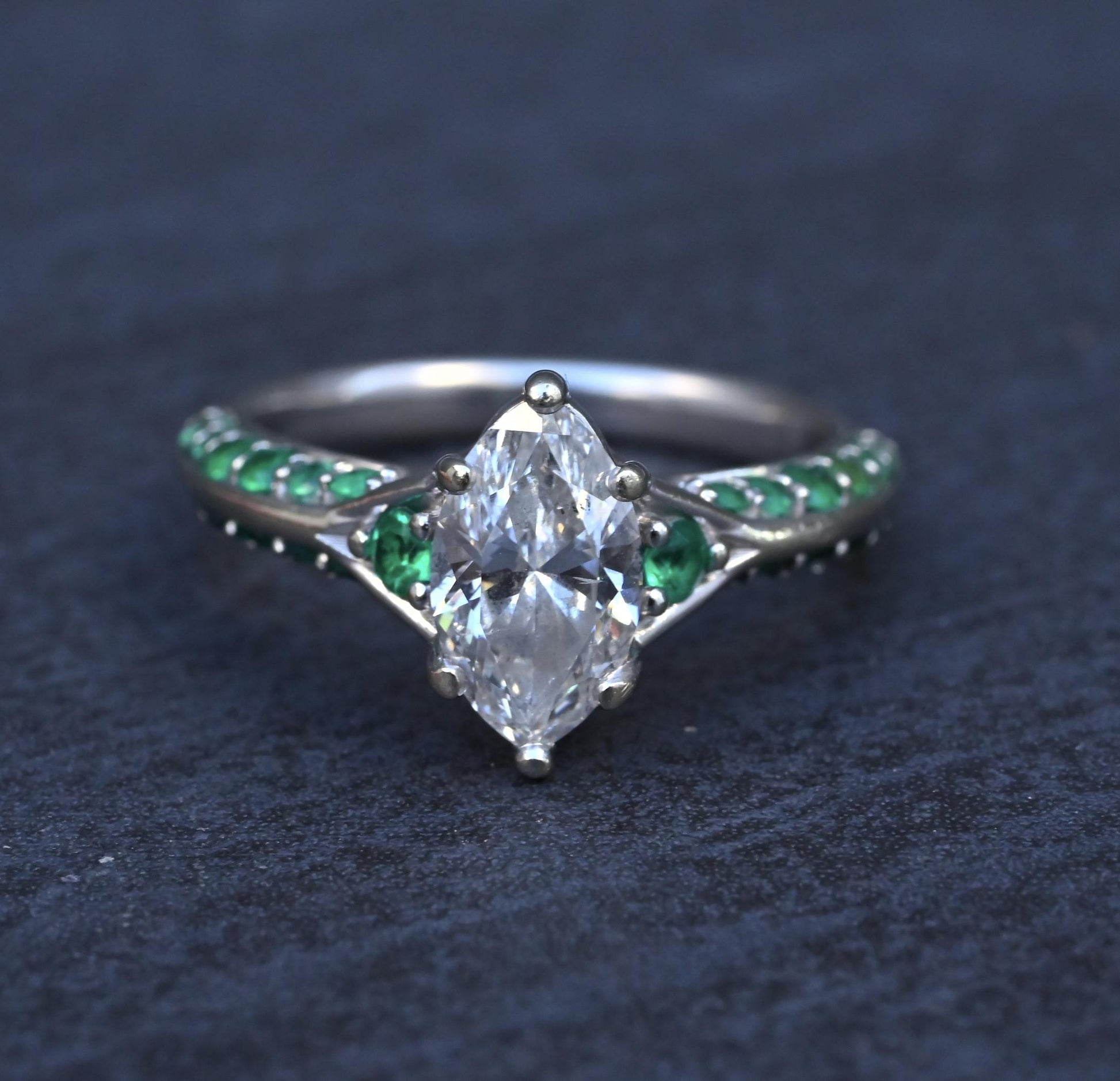GIA Inscribed 1.02 Carat Marquise Diamond & Green Accent Engagement 14K Ring