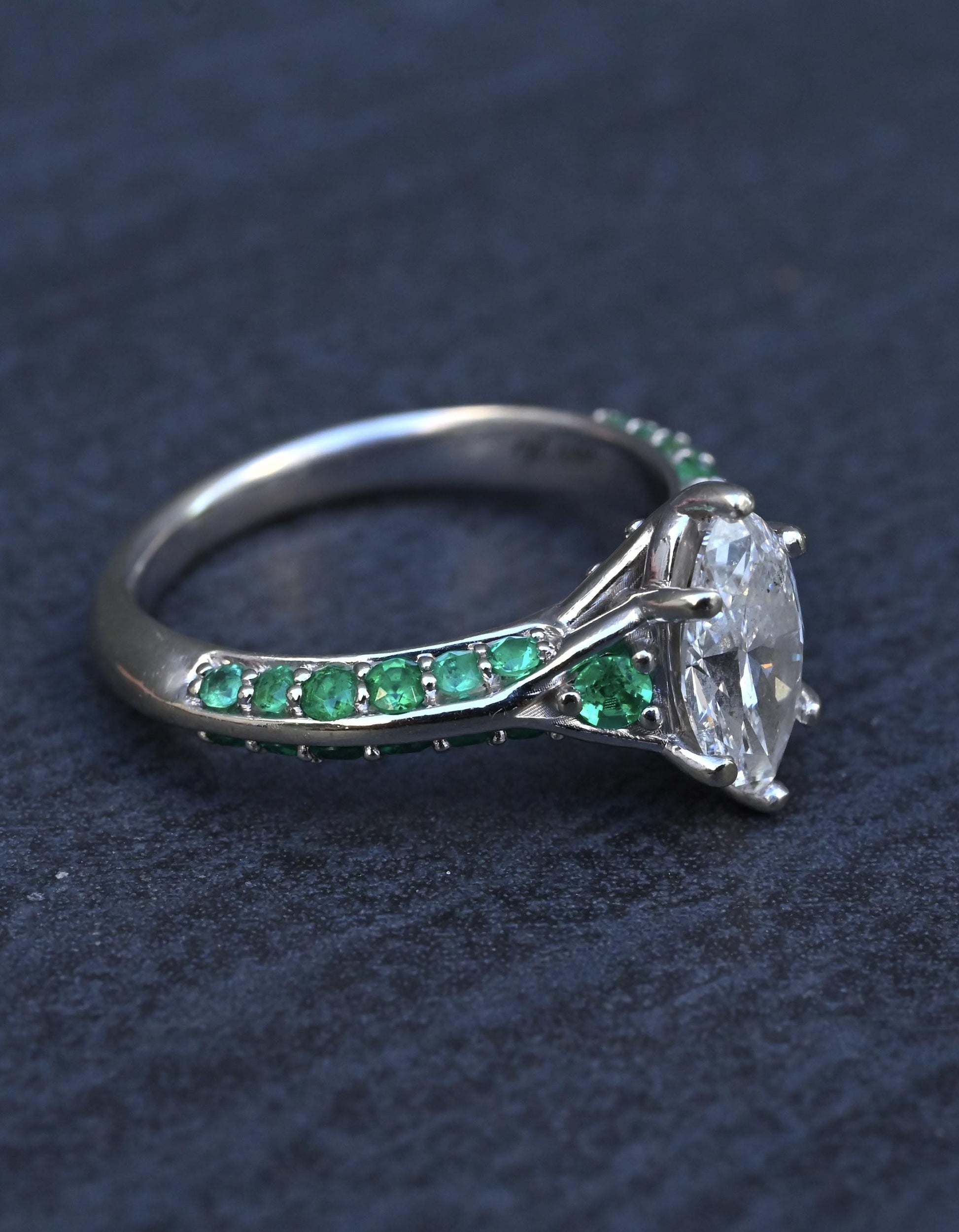 GIA Inscribed 1.02 Carat Marquise Diamond & Green Accent Engagement 14K Ring