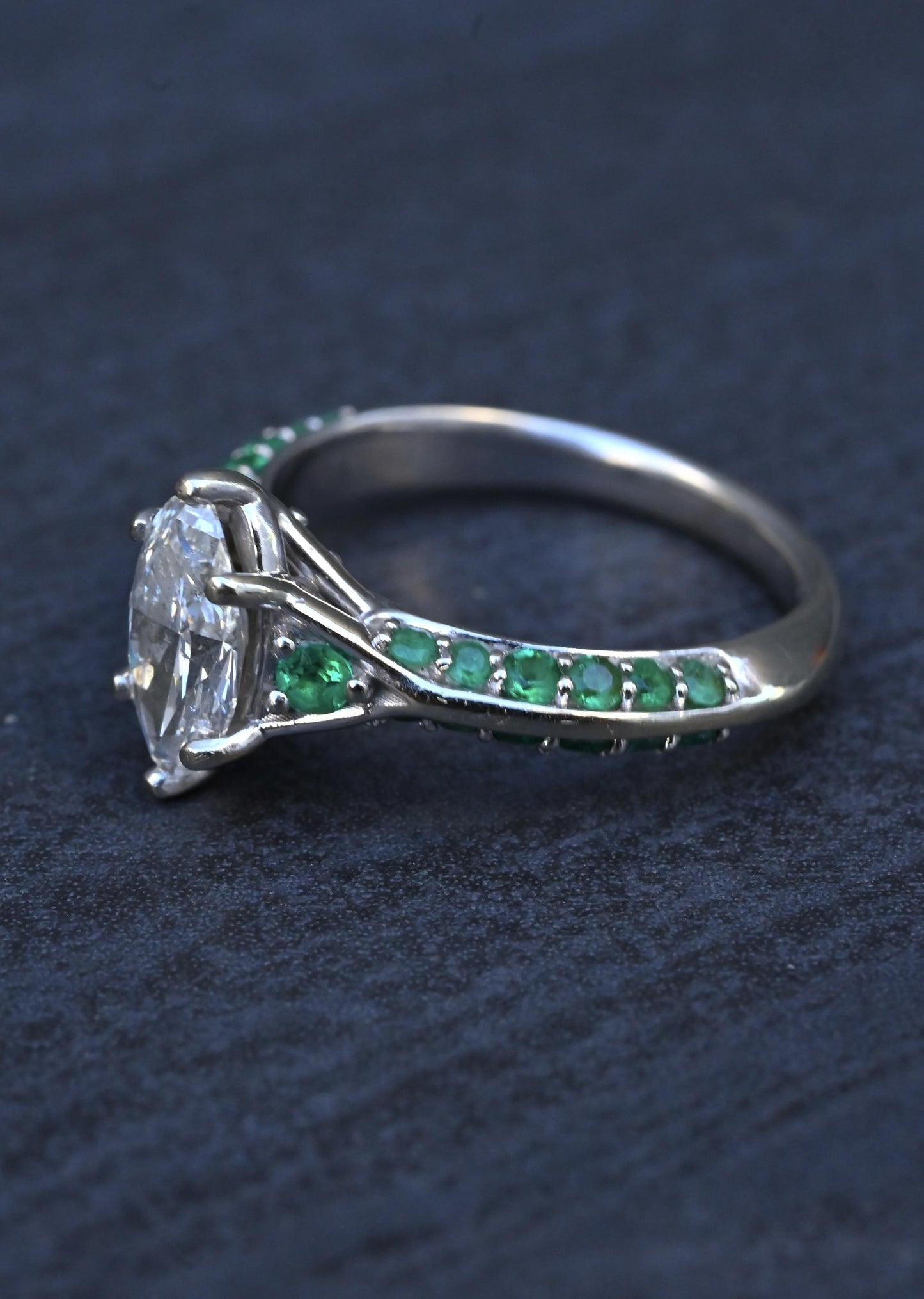 GIA Inscribed 1.02 Carat Marquise Diamond & Green Accent Engagement 14K Ring