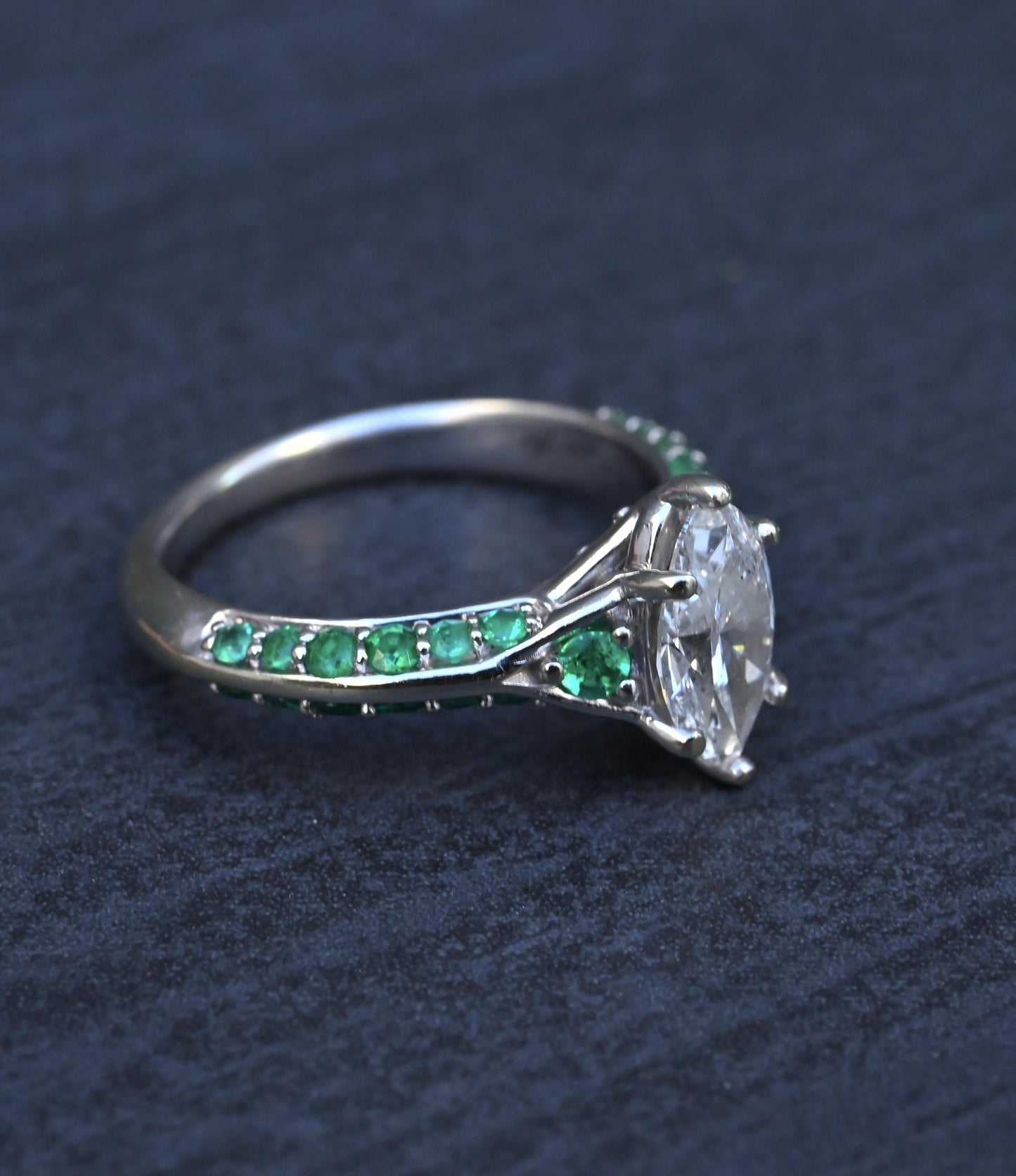 GIA Inscribed 1.02 Carat Marquise Diamond & Green Accent Engagement 14K Ring