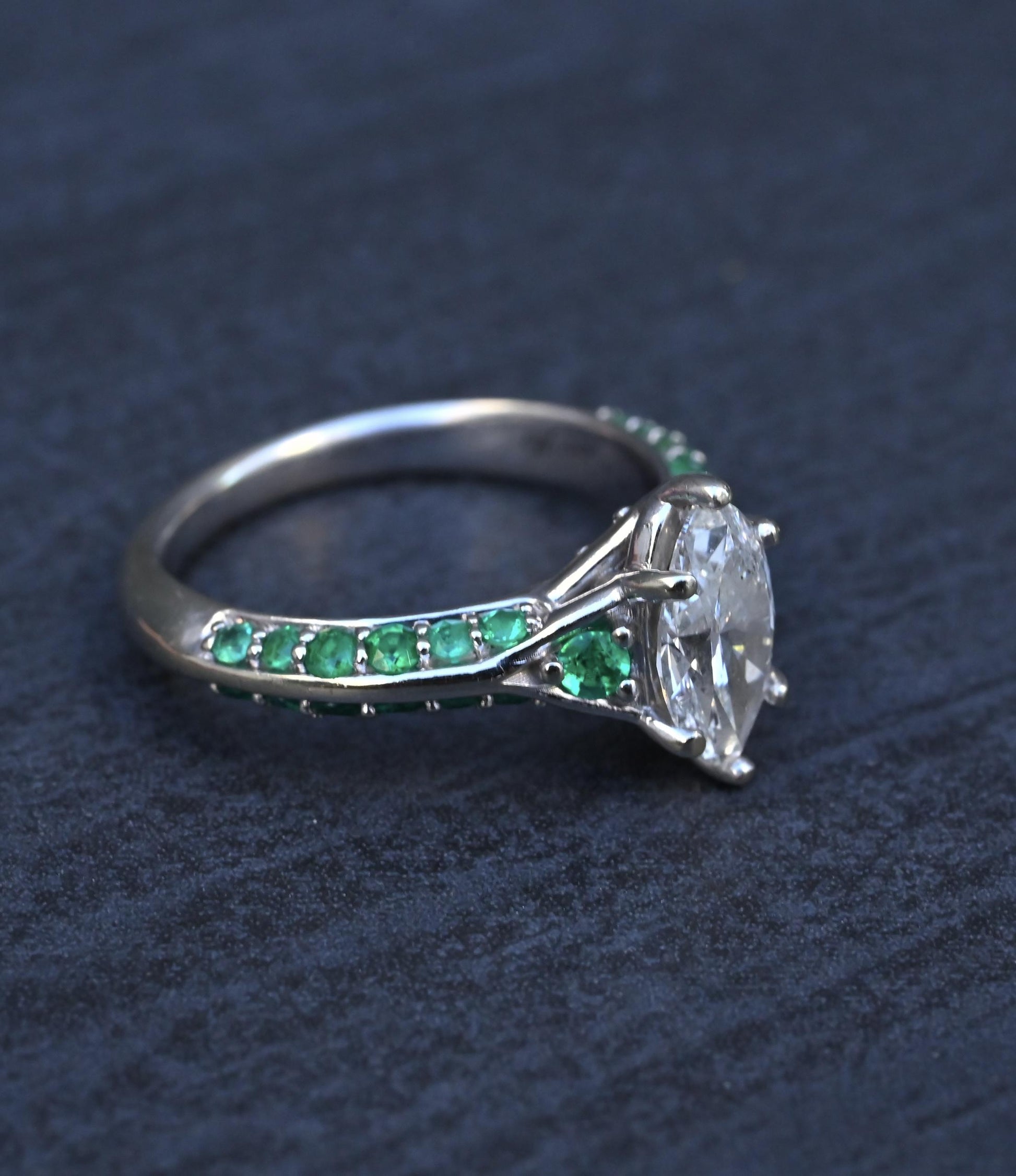GIA Inscribed 1.02 Carat Marquise Diamond & Green Accent Engagement 14K Ring