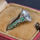 GIA Inscribed 1.02 Carat Marquise Diamond & Green Accent Engagement 14K Ring