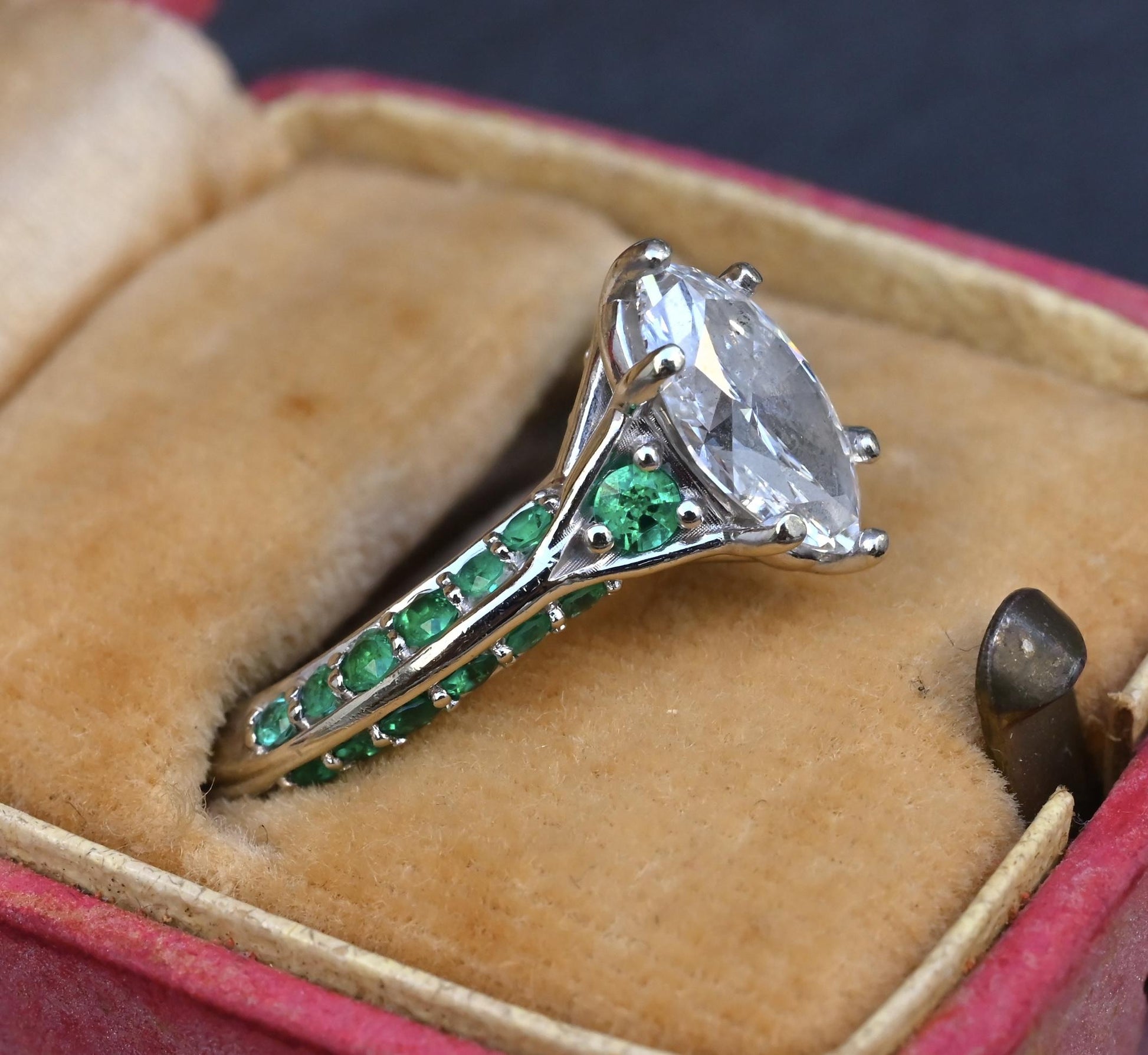GIA Inscribed 1.02 Carat Marquise Diamond & Green Accent Engagement 14K Ring