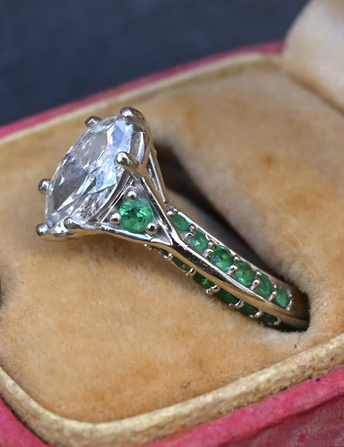GIA Inscribed 1.02 Carat Marquise Diamond & Green Accent Engagement 14K Ring