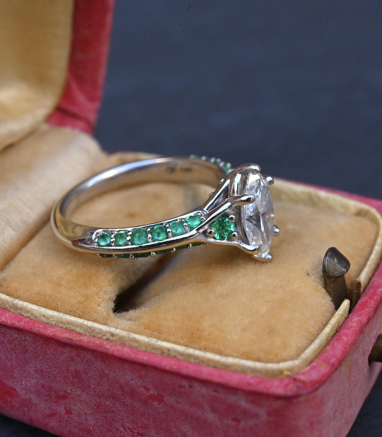 GIA Inscribed 1.02 Carat Marquise Diamond & Green Accent Engagement 14K Ring
