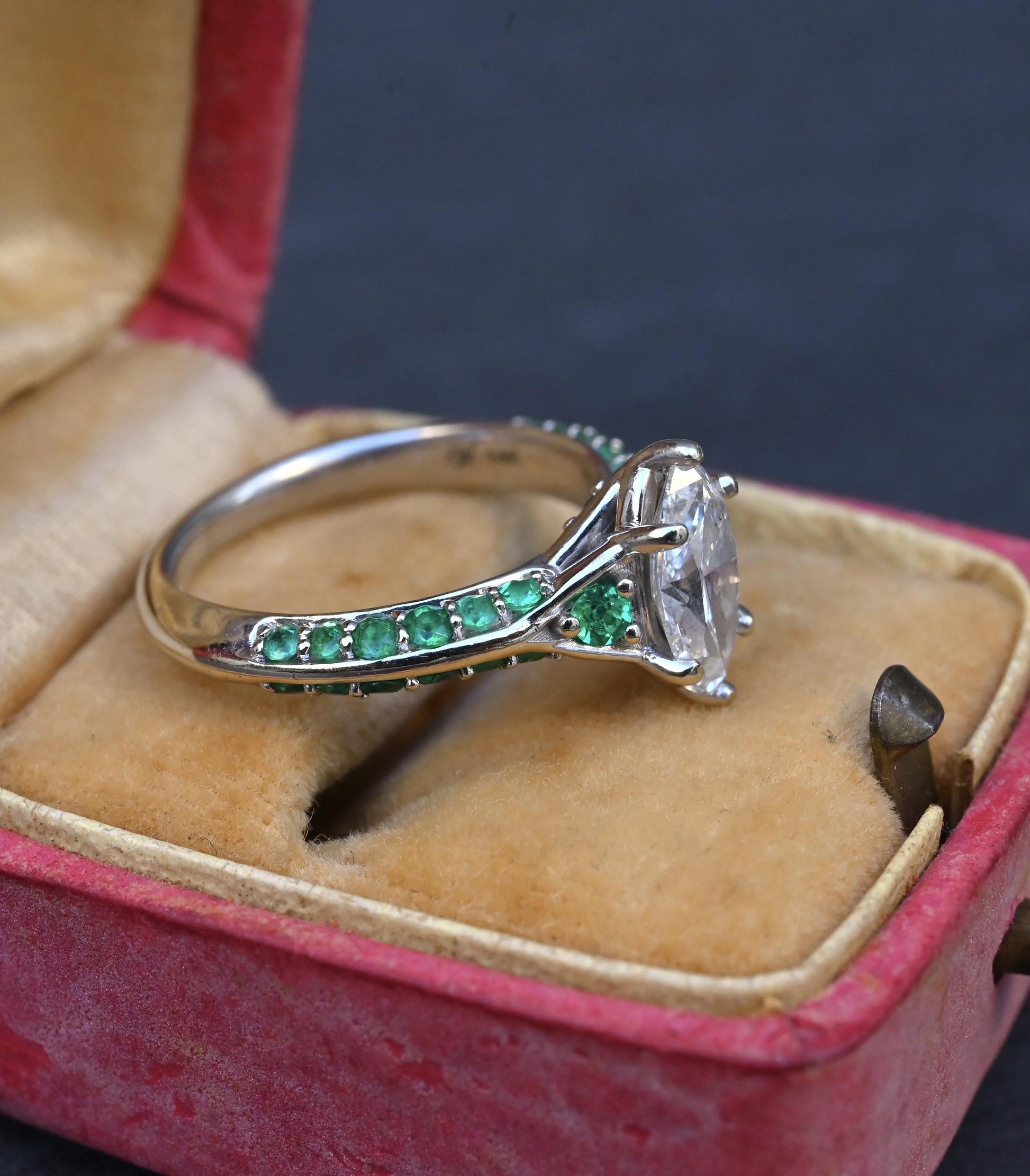 GIA Inscribed 1.02 Carat Marquise Diamond & Green Accent Engagement 14K Ring