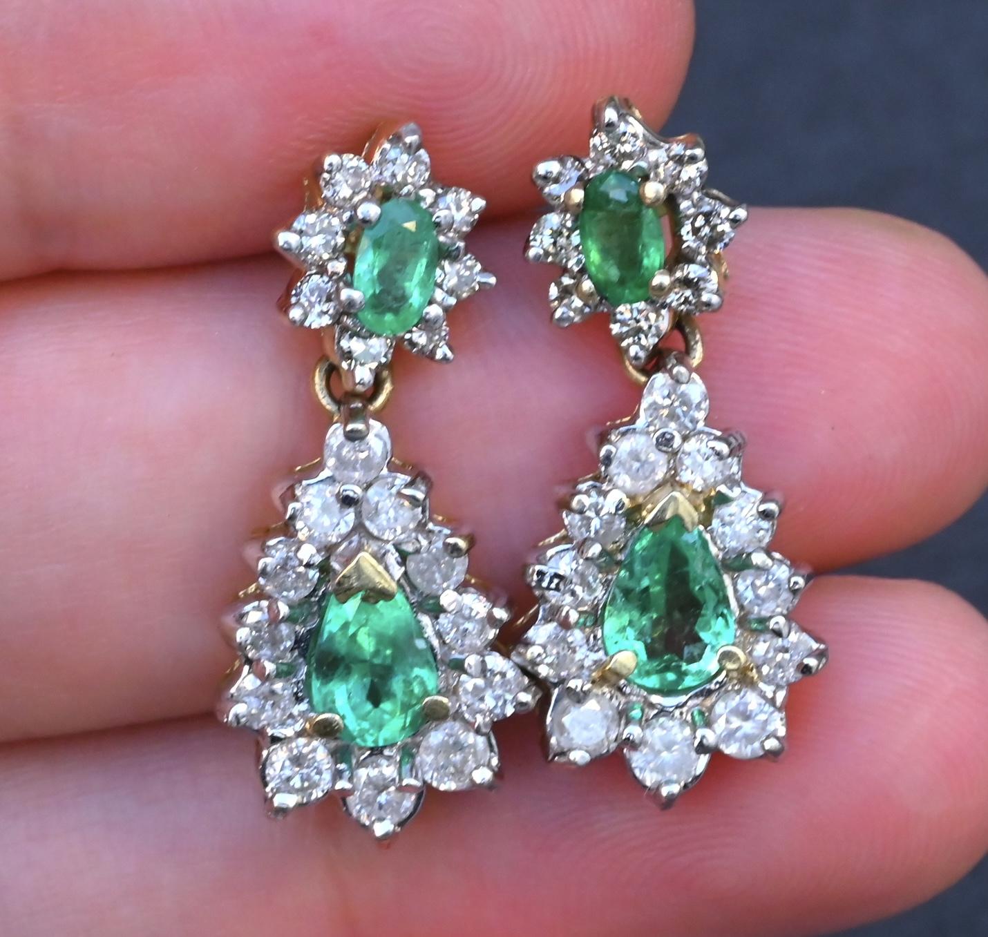 IGI Certified 1.70 CTW Natural Emerald & 2.00 CTW Diamond Drop Earrings in 14K