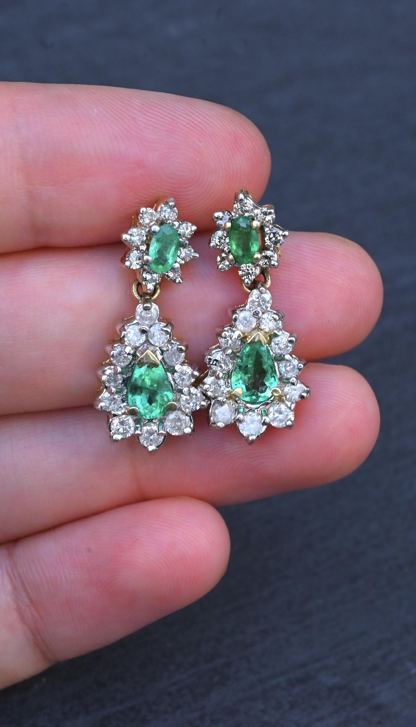 IGI Certified 1.70 CTW Natural Emerald & 2.00 CTW Diamond Drop Earrings in 14K