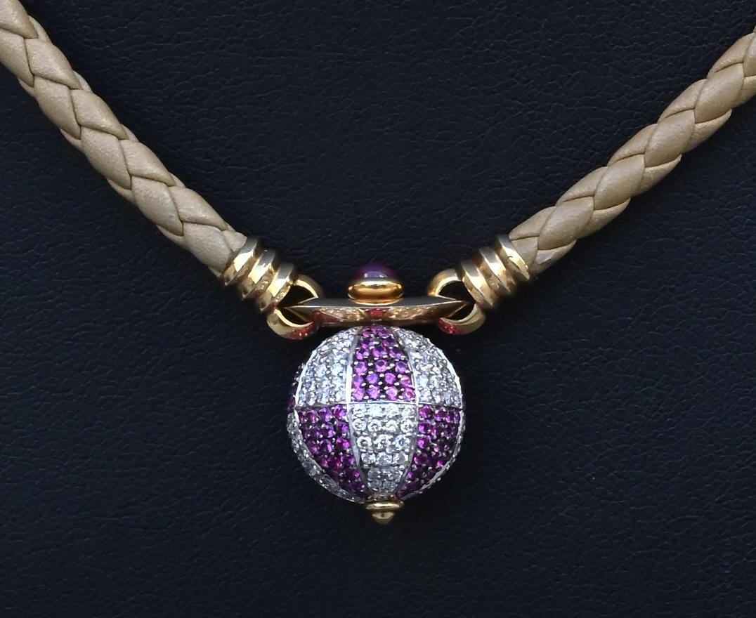 Gianni Bulgari Enigma 18K Gold Diamond Ruby Braided Necklace 2.75 TCW IGI Cert.