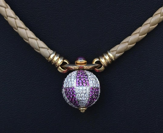 Gianni Bulgari Enigma 18K Gold Diamond Ruby Braided Necklace 2.75 TCW IGI Cert.